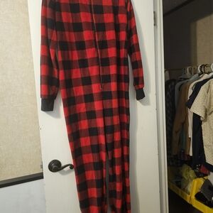 Women's Red and Black Plaid Pajama Onesie